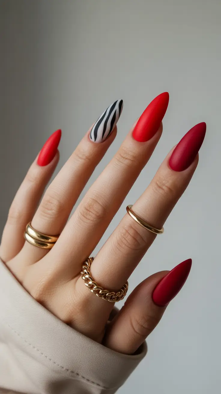 Spring Nails Acrylic 2026 Fiery Red Zebra Stripes