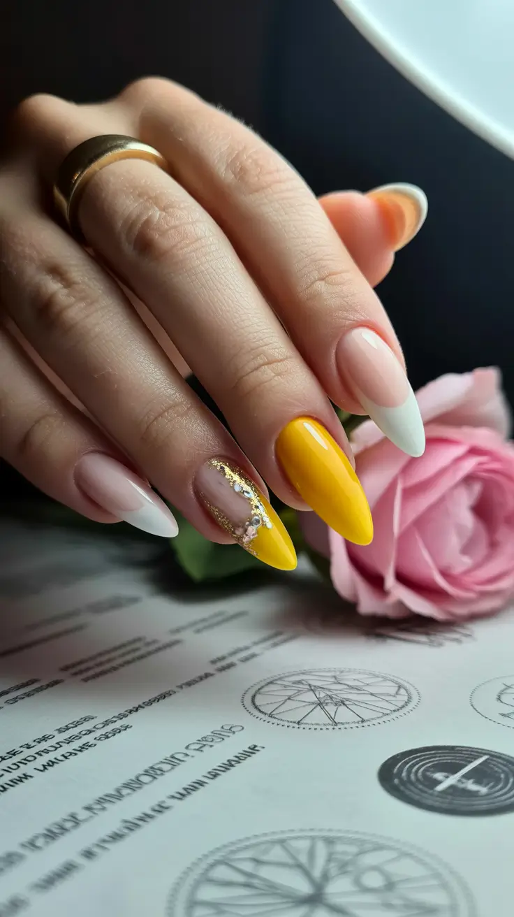 Fresh Spring Nails Acrylic 2026 Yellow and Nude Accents