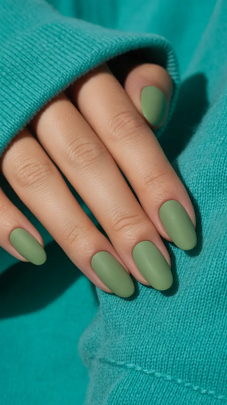 Spring Nails Acrylic 2026 Matte Green