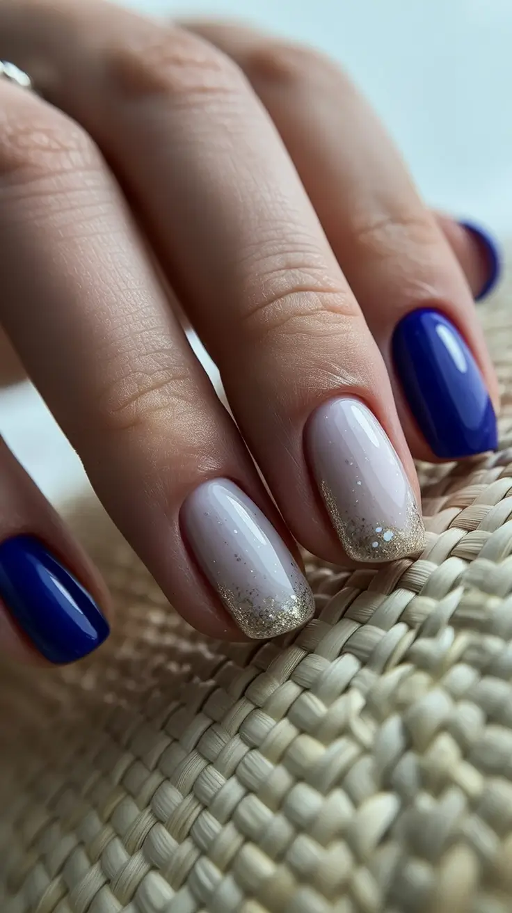 Spring Nails Acrylic 2026 Chic Blue and Nude Combo
