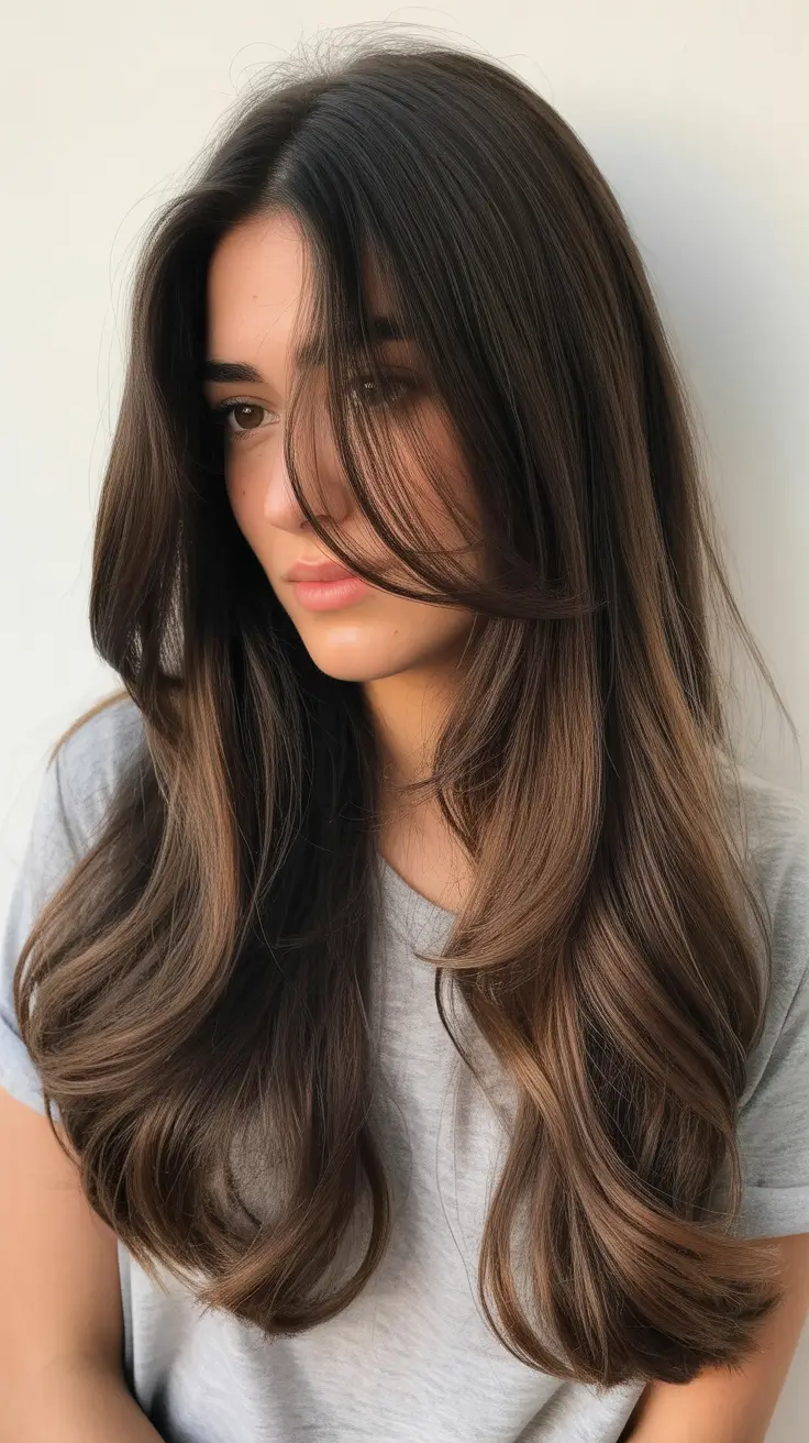 gorgeous spring brunette hair color 2026 Soft Caramel-Brunette Layers With Luminous Length