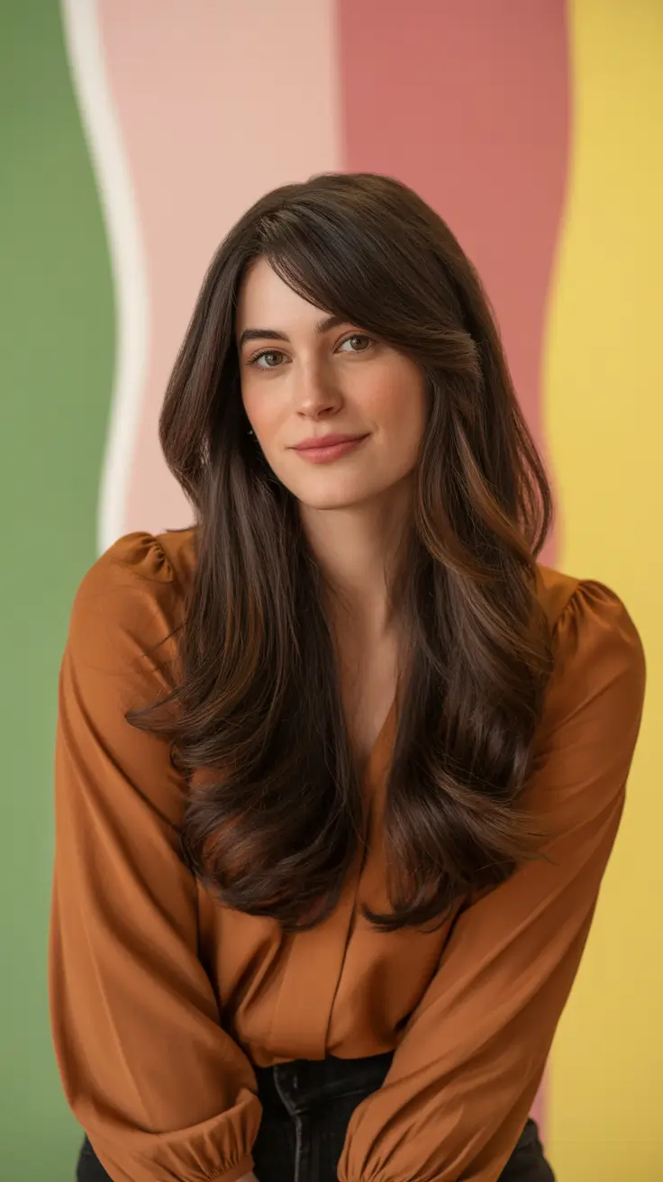 gorgeous spring brunette hair color 2026 Soft Layered Brunette With Gentle Spring Warmth