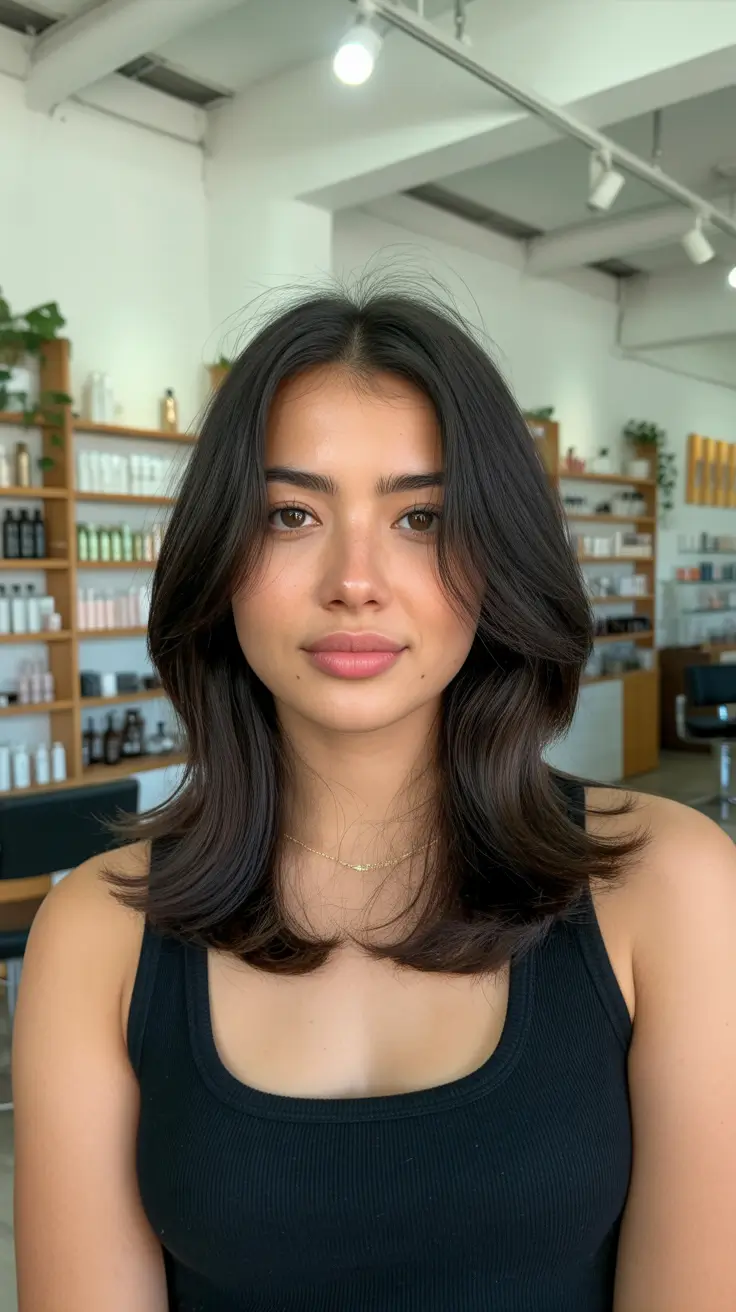 gorgeous spring brunette hair color 2026 Textured Medium Brunette With Curtain Lift