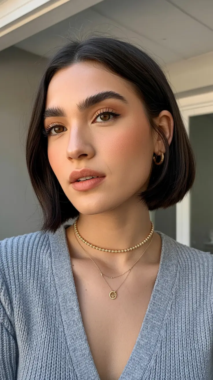 gorgeous spring brunette hair color 2026 Chic Short Brunette Bob With Clean Silhouette