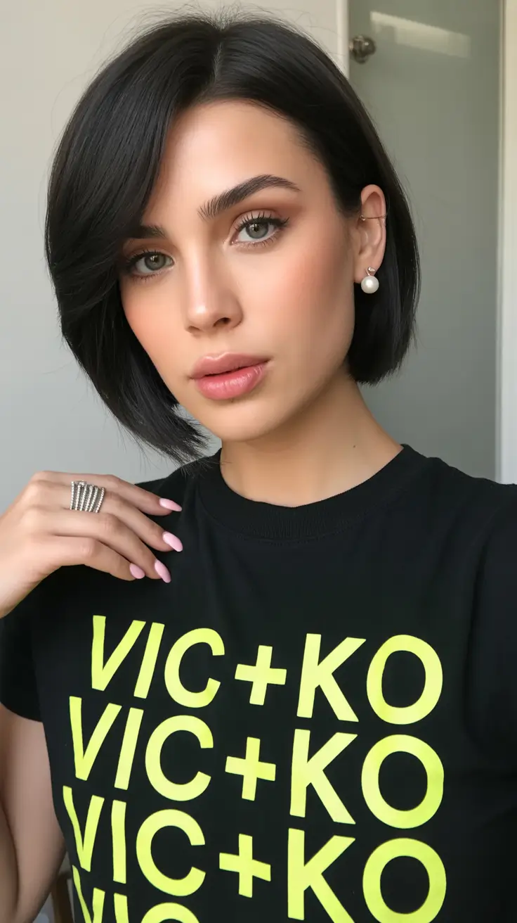 gorgeous spring brunette hair color 2026 Side-Parted Modern Bob With Sleek Straight Texture