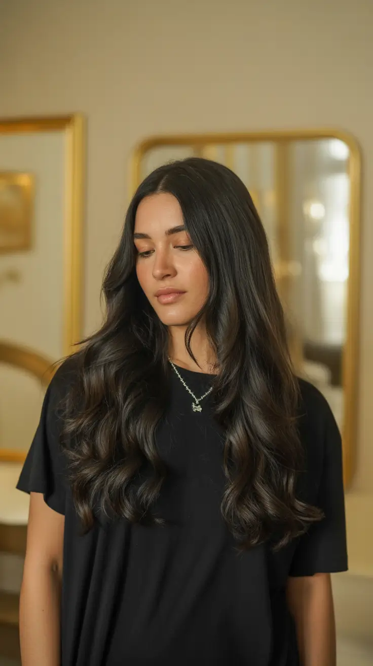 gorgeous spring brunette hair color 2026 Velvety Deep Brunette Waves With Elegant Shine