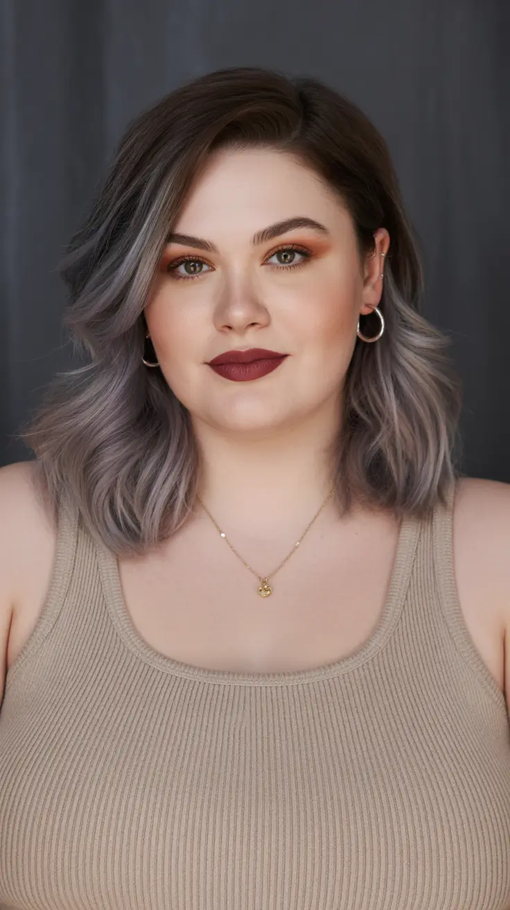 Gorgeous Spring Haircuts for Plus Size Women 2026 Smoky Silver Layers with Side-Swept Volume