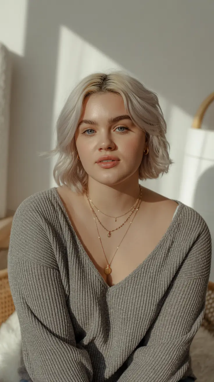 Gorgeous Spring Haircuts for Plus Size Women 2026 Soft Platinum Bob with Lived-In Texture
