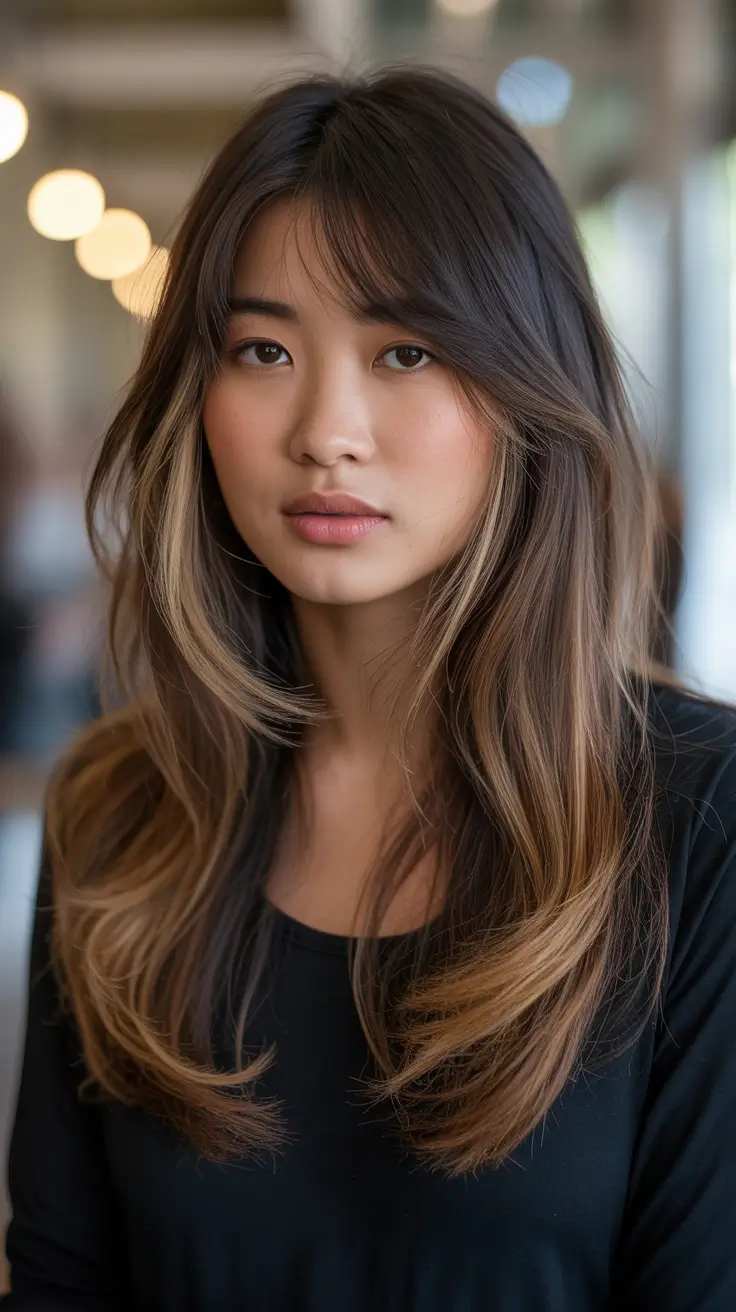 gorgeous spring long haircut looks 2026 Soft Brunette Layers With Seamless Balayage Depth