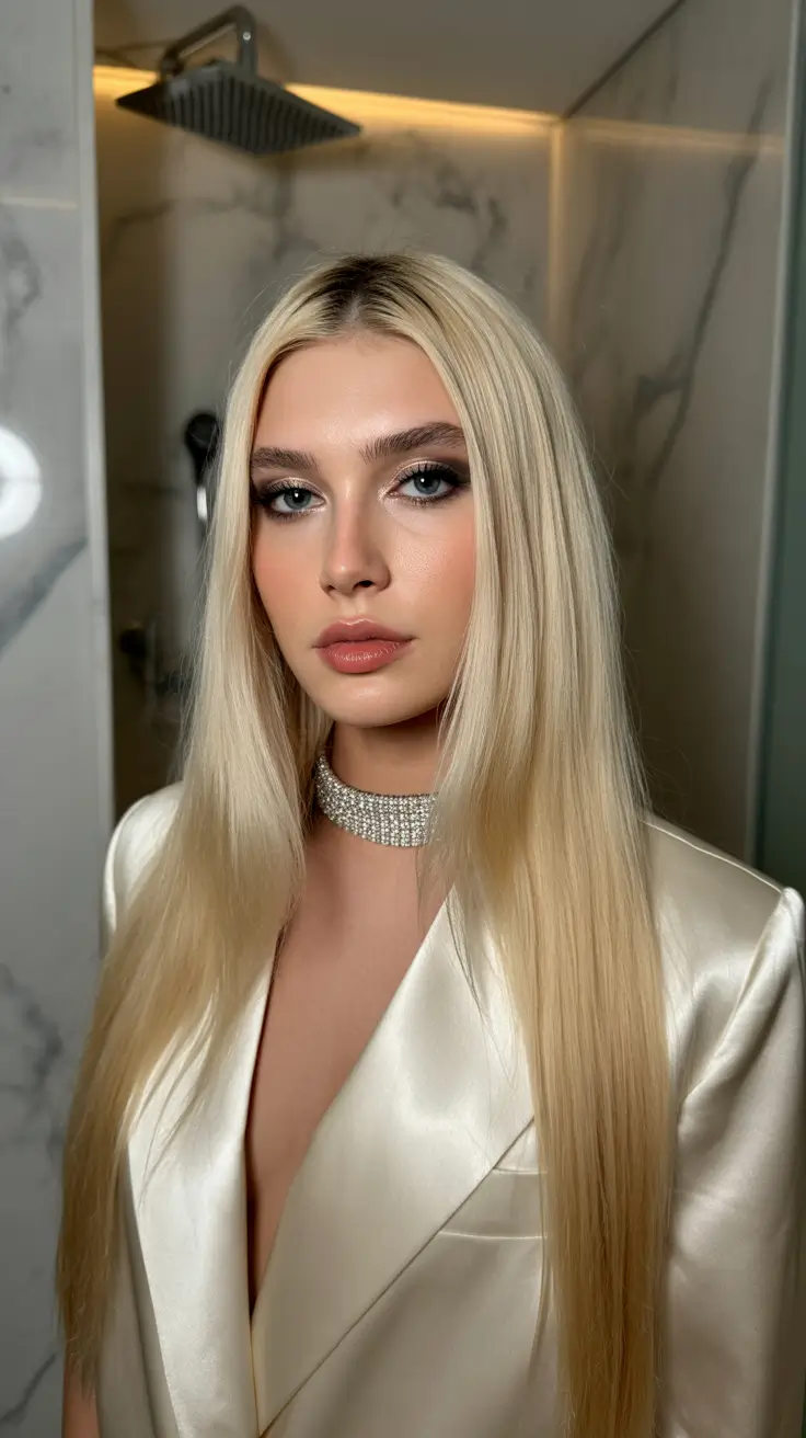 gorgeous spring long haircut looks 2026 Sleek Vanilla Glass Hair With Precision Length