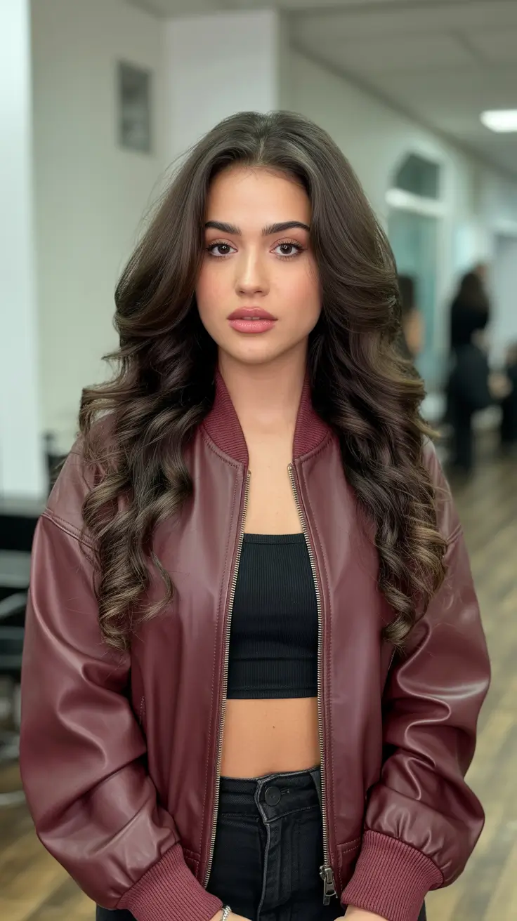 gorgeous spring long haircut looks 2026 Voluminous Espresso Layers With Bombshell Bounce