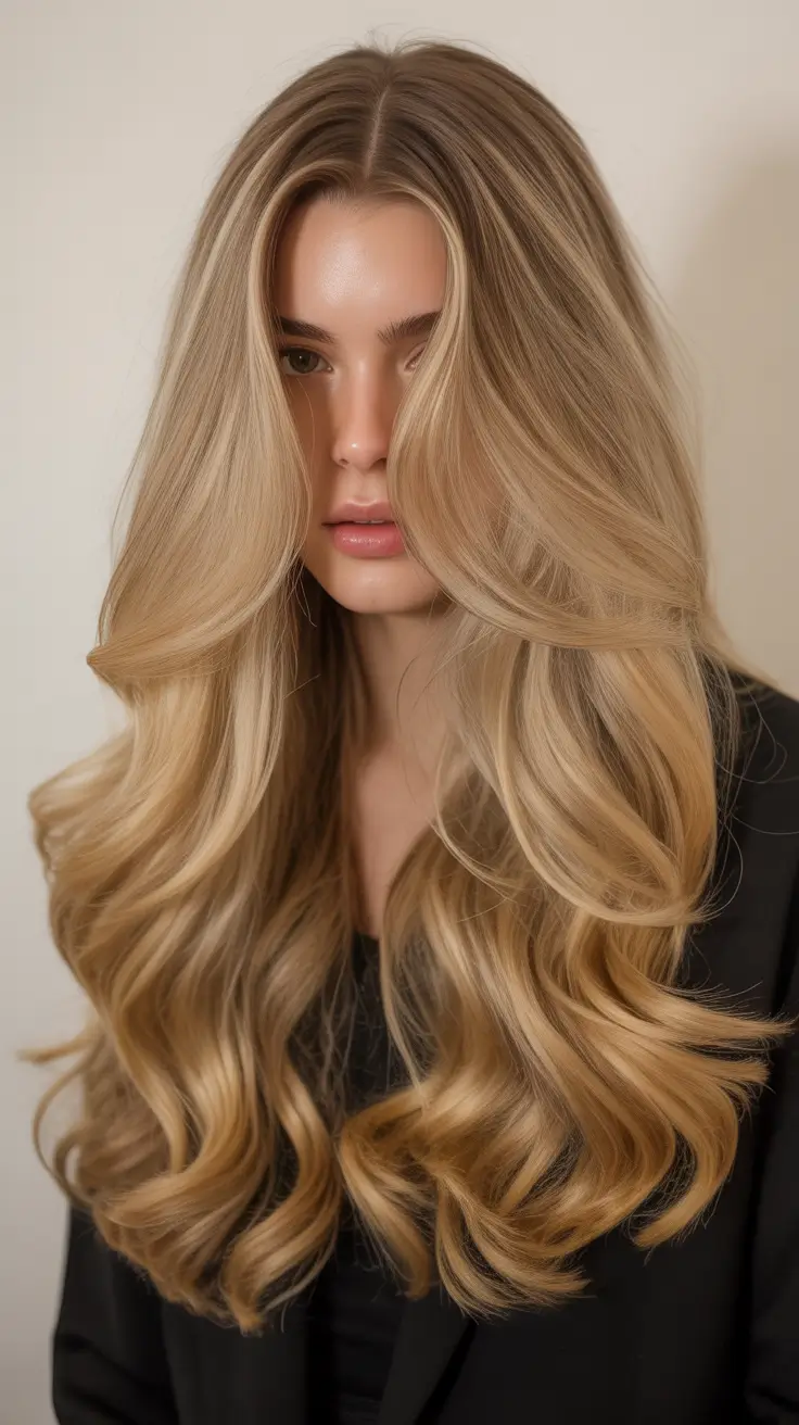 gorgeous spring long haircut looks 2026 Golden Cream Layers With Luxe Blowout Finish