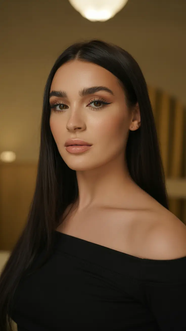 inspired spring brown hair color 2026 Ultra-Sleek Dark Chocolate with Glass Finish