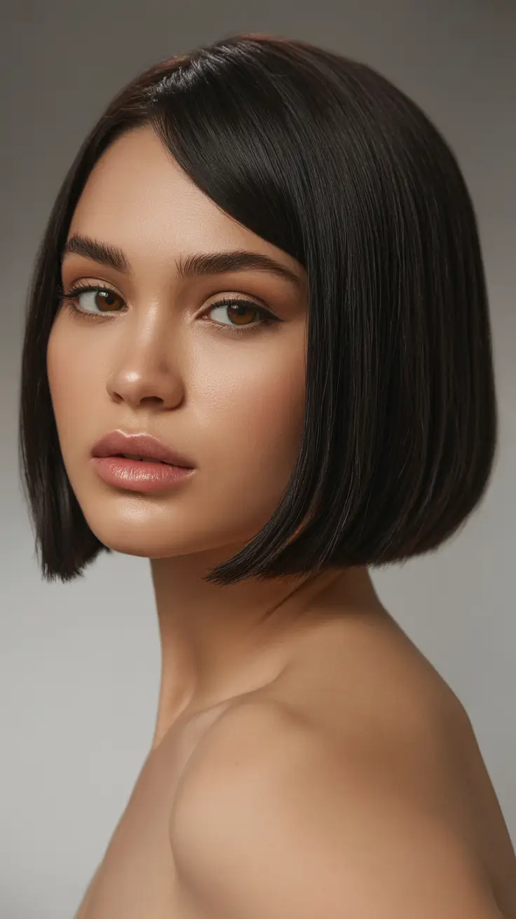 inspired spring brown hair color 2026 Precision Cocoa Bob with Glass Edges