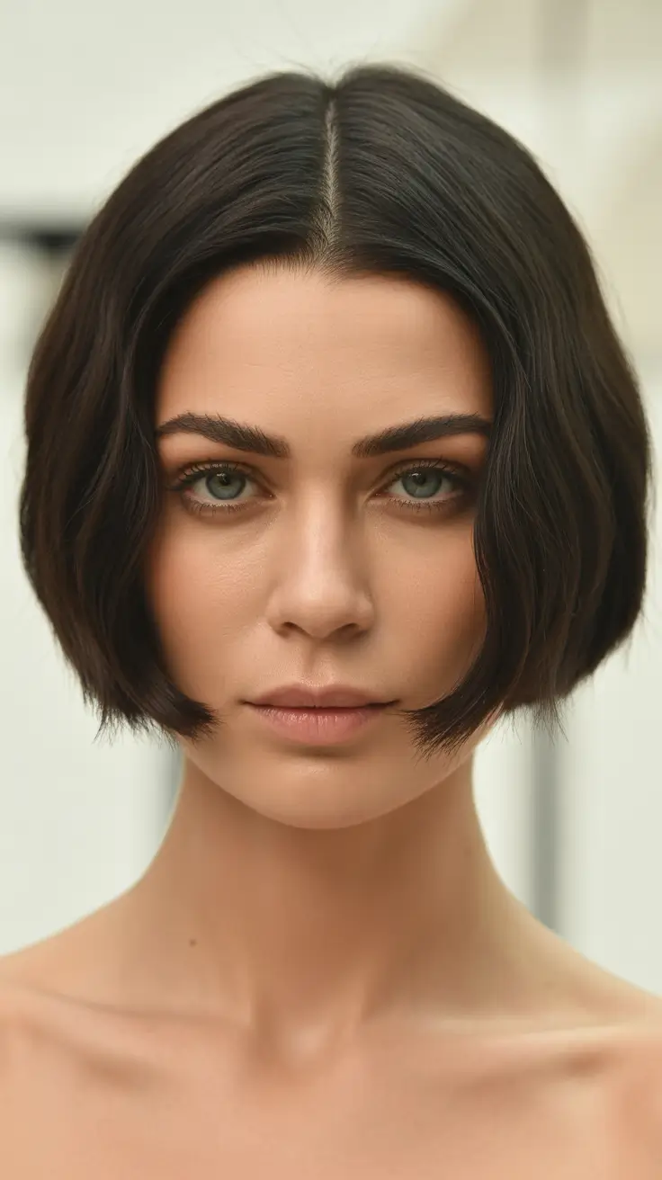 inspired spring brown hair color 2026 Minimalist Brunette Micro Bob