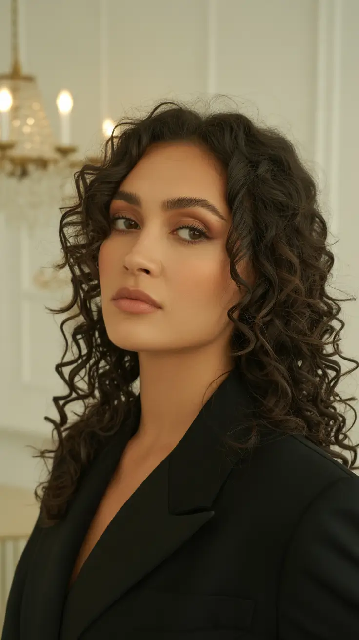 inspired spring brown hair color 2026 Defined Chocolate Curls with Natural Depth