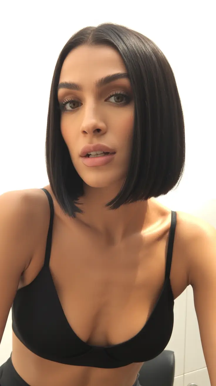 inspired spring brown hair color 2026 Sleek Chocolate Precision Cut