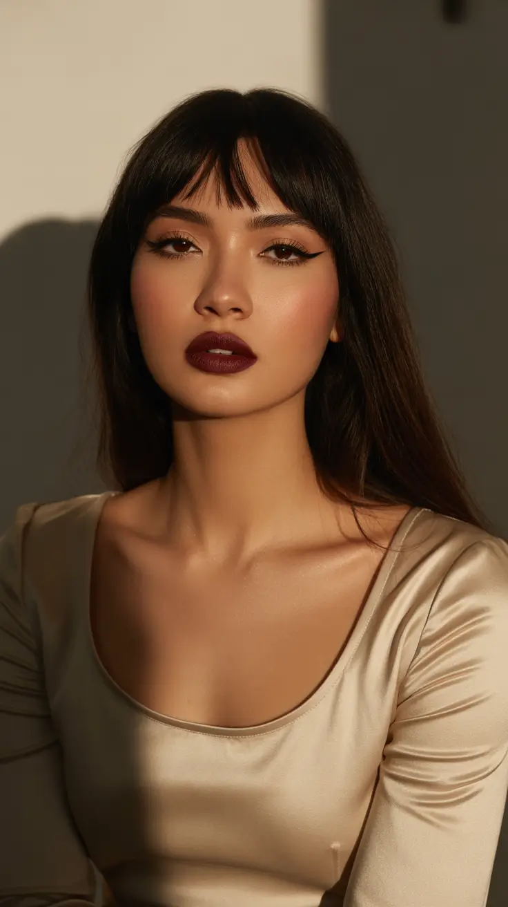 inspired spring brown hair color 2026 Espresso with Micro Bangs and Parisian Edge