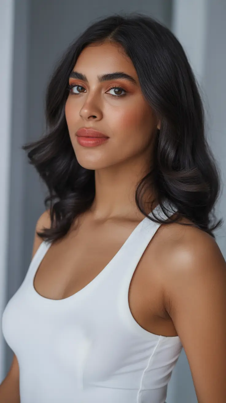 inspired spring brown hair color 2026 Soft Cocoa Waves with Subtle Face-Framing