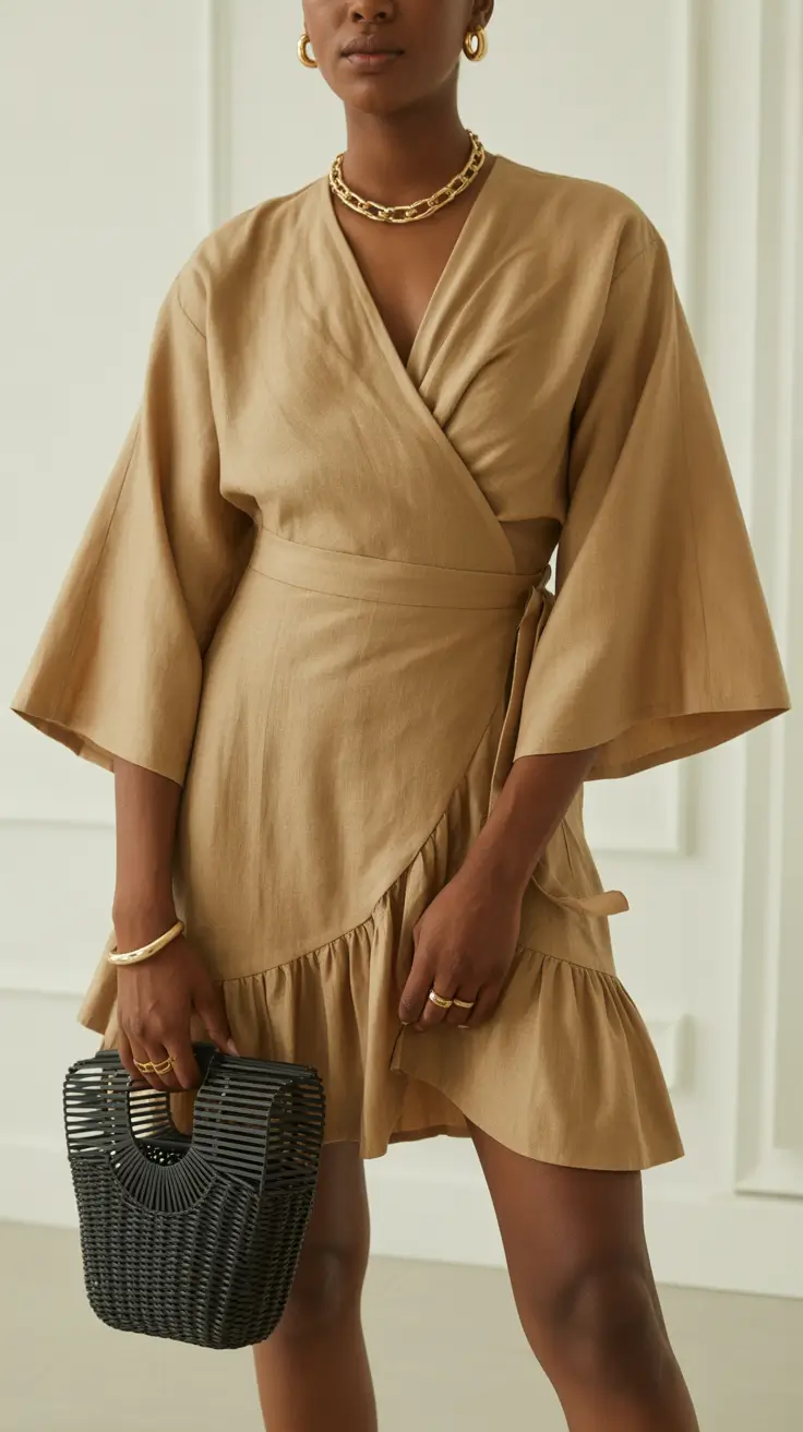 linen spring dress outfits 2026 Effortless Sand Tones With Modern Wrap Energy