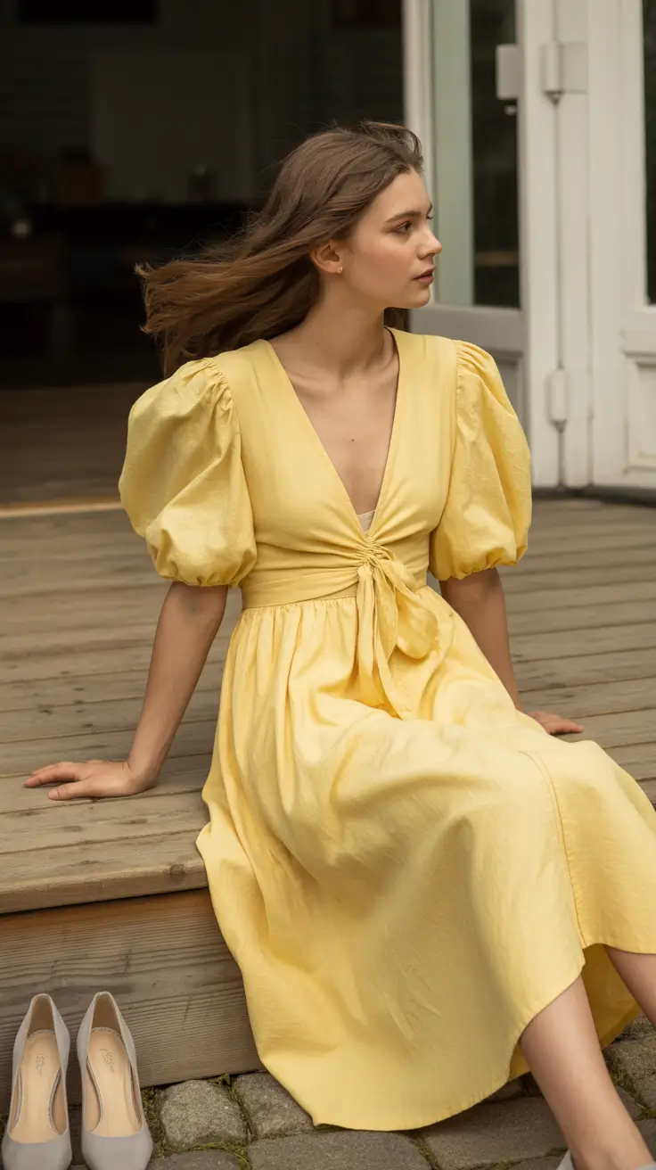 linen spring dress outfits 2026 Lemon Linen With Soft Vintage Femininity