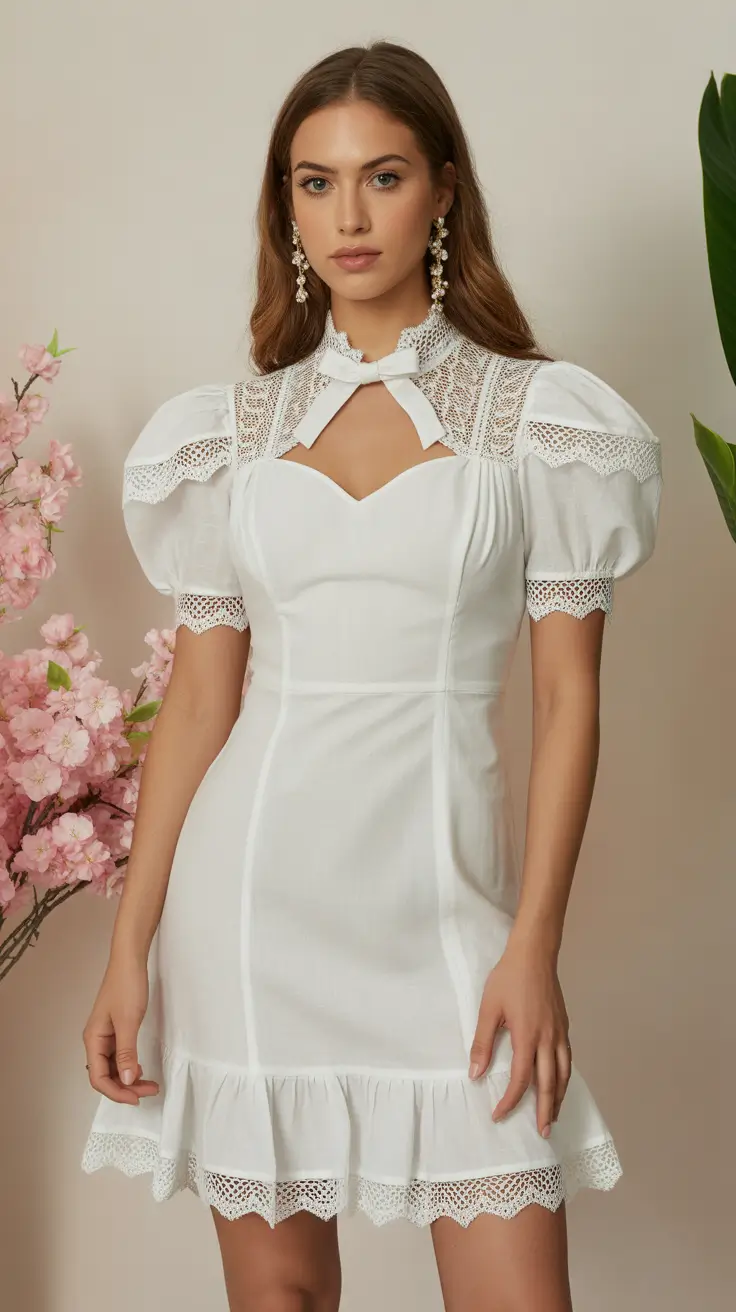 linen spring dress outfits 2026 White Lace Elegance for Polished Spring Dressing