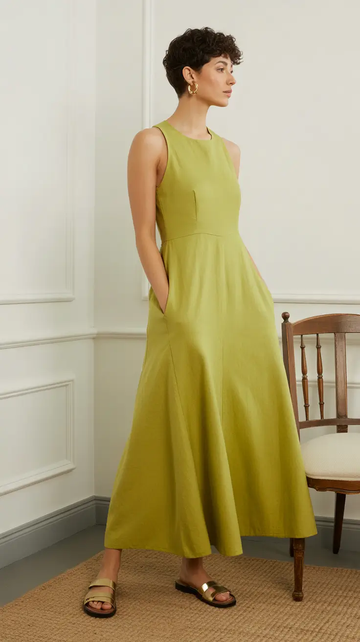 linen spring dress outfits 2026 Olive Minimalism for Quiet, Everyday Sophistication