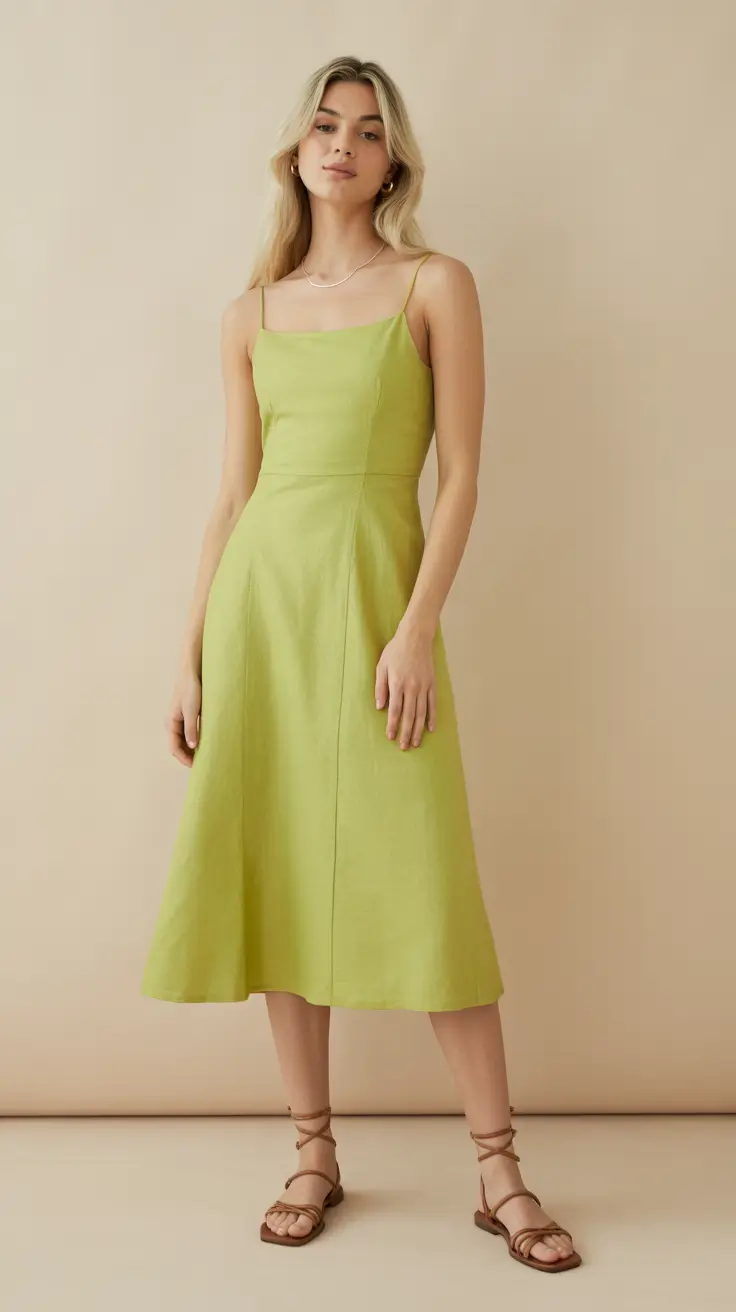 linen spring dress outfits 2026 Lime Linen Simplicity With a Fresh Spring Glow