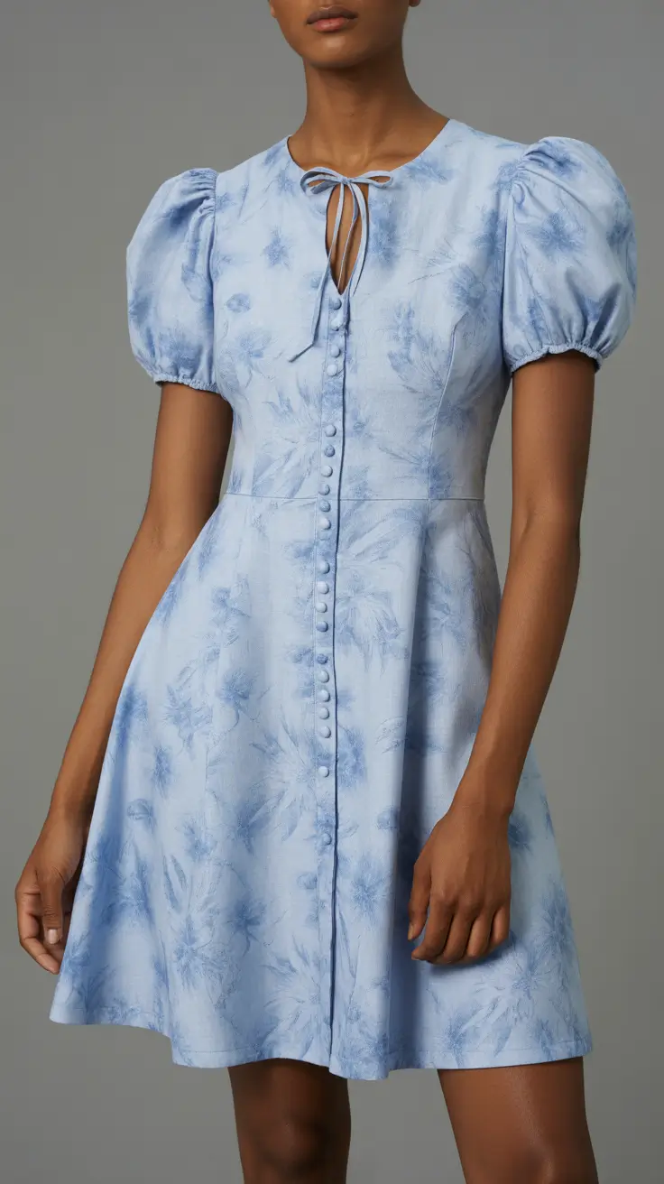 linen spring dress outfits 2026 Soft Blue Florals for Early-Spring Lightness