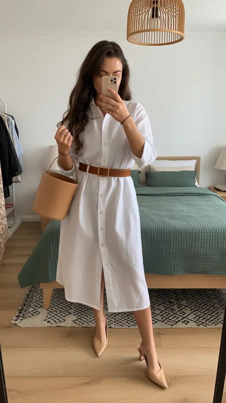 linen spring dress outfits 2026 Crisp White Shirt-Dress Linen for Clean Spring Structure