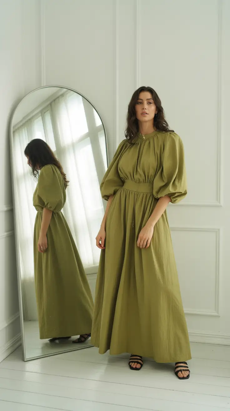linen spring dress outfits 2026 Olive-Green Volume for Classy Minimalists