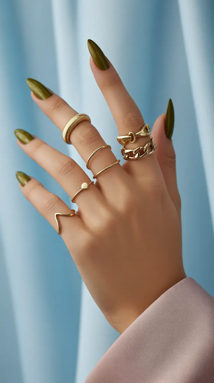 March Nails 2026 Olive Almond Luxe