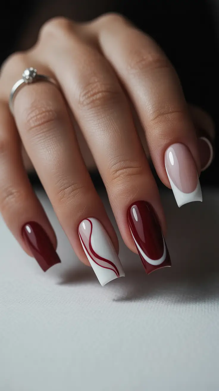 March Nails 2026 Crimson & Cream Modern French