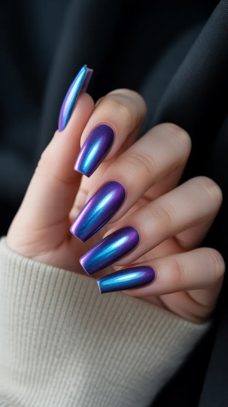 March Nails 2026 Electric Galaxy Chrome