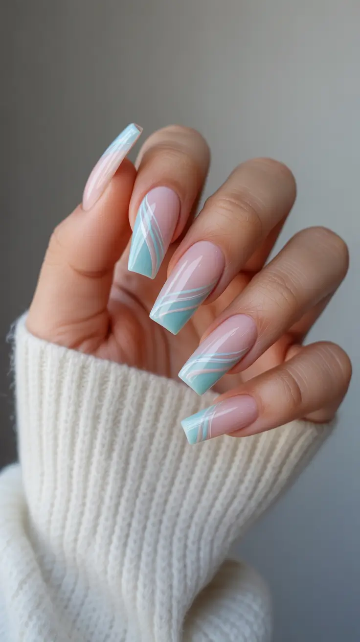 March Nails 2026 Mint Ribbon French Waves