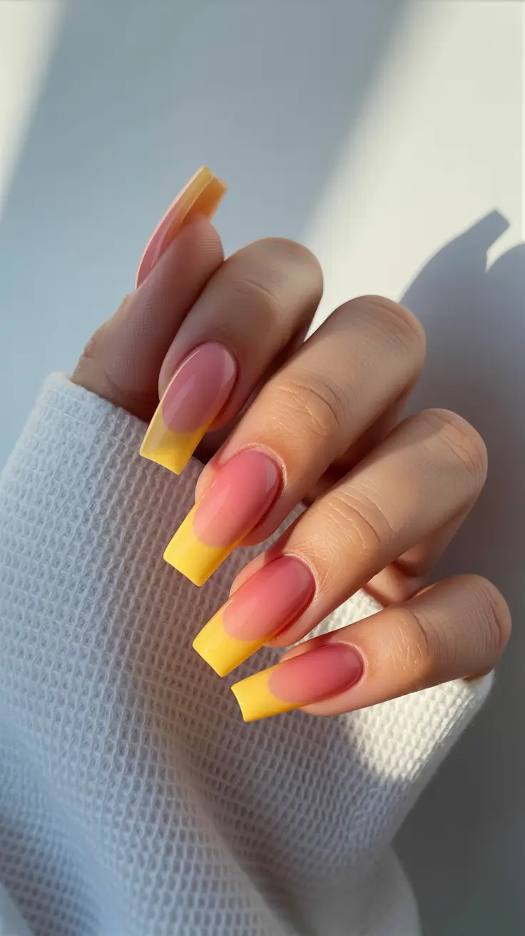 March Nails 2026 Sunrise Peach & Lemon Fade