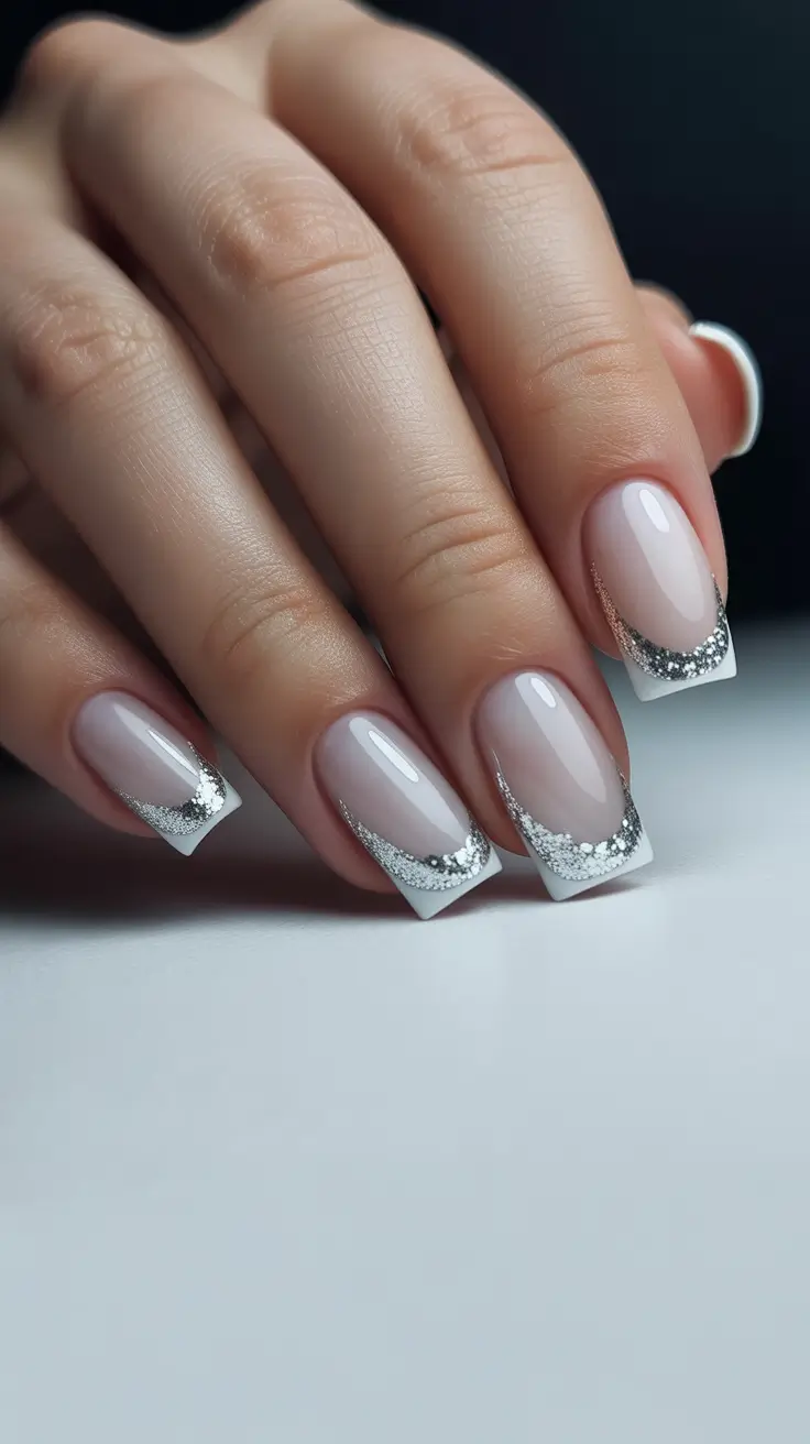 March Nails 2026 Silver Frost French Elegance