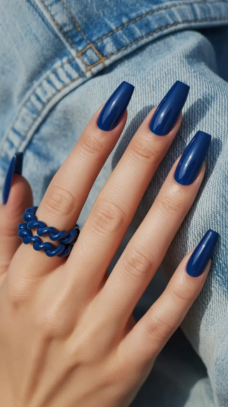 March Nails 2026 Deep Denim Shine