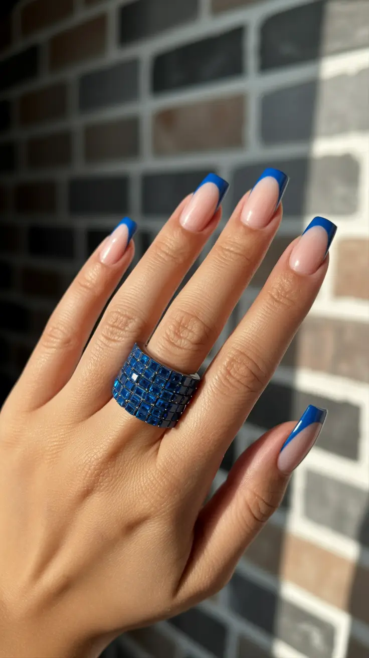 March Nails 2026 Blue Edge French