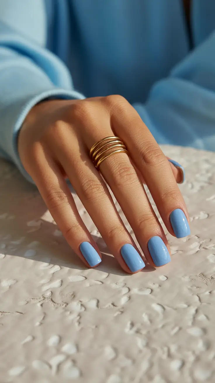 March Nails 2026 Powder Blue Minimalist Square