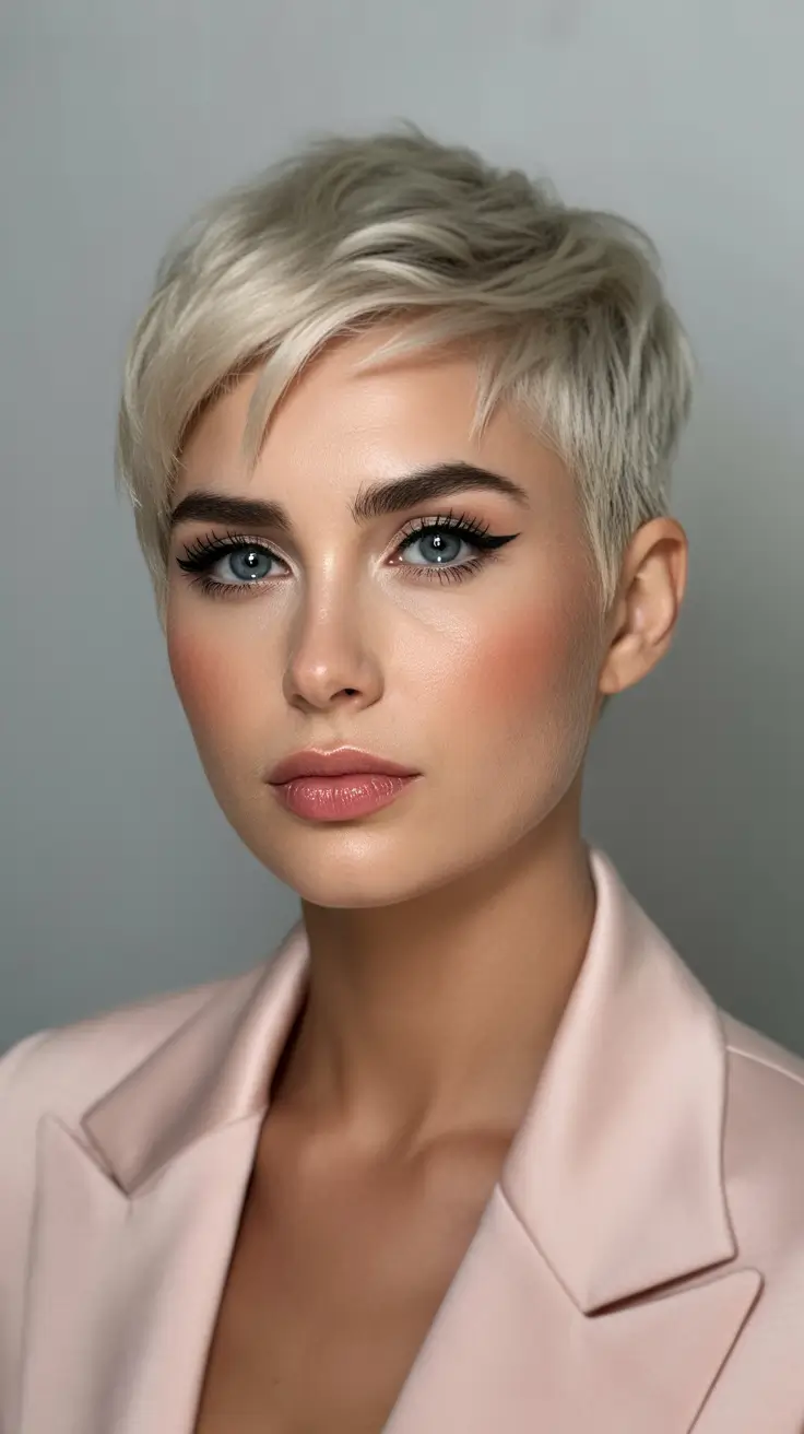 perfect spring blonde hair color guides 2026 Textured Pixie in Modern Frost