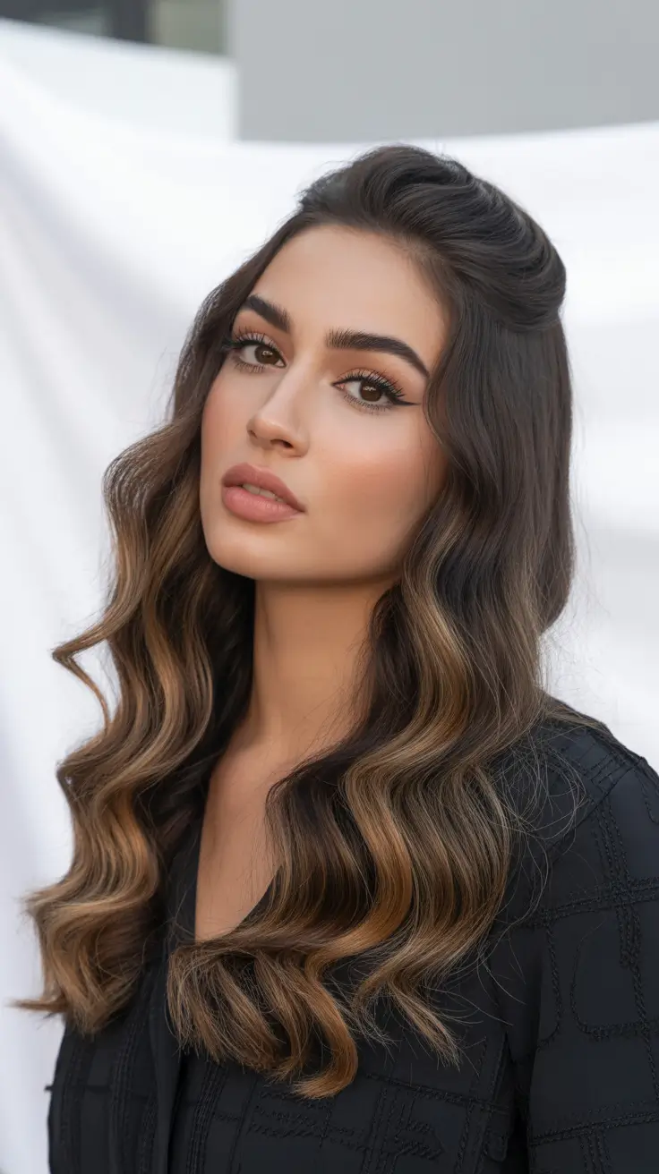 playful spring hairstyles 2026 Half-Up Soft Waves With Subtle Warm Dimension