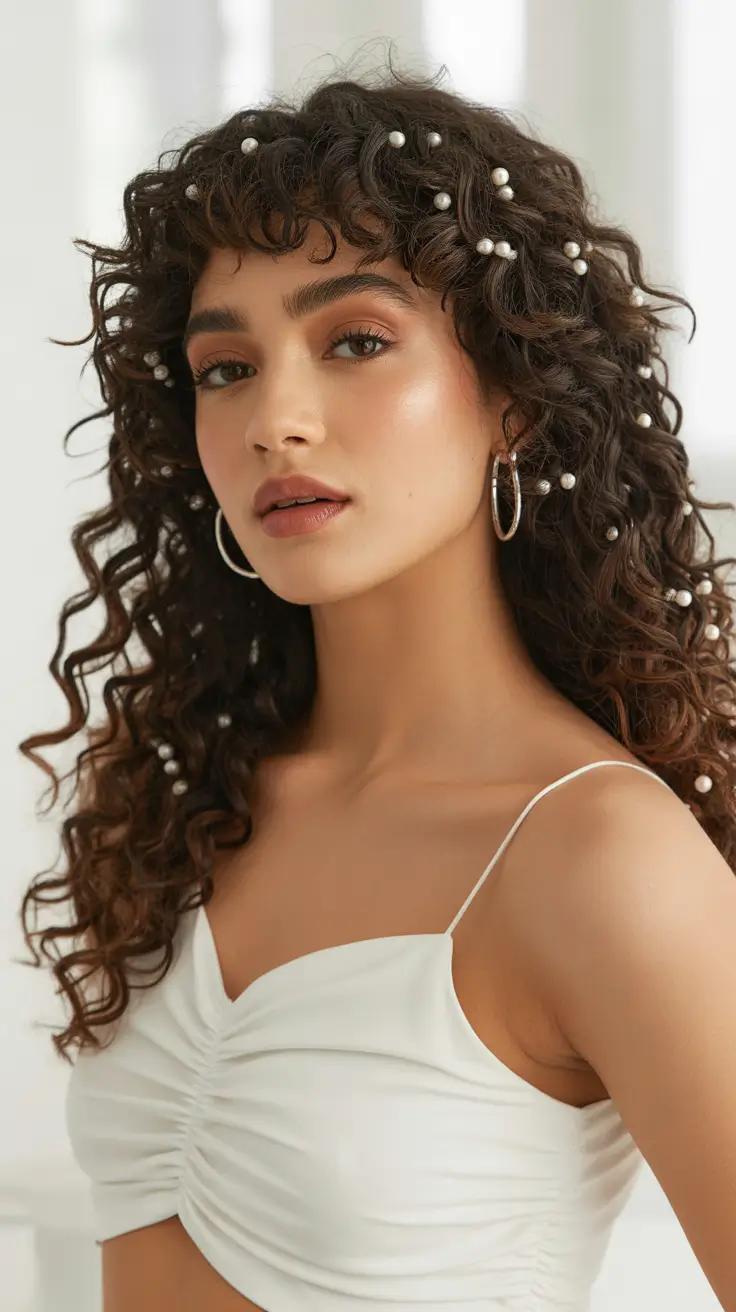 playful spring hairstyles 2026 Curly Texture With Pearl Accents