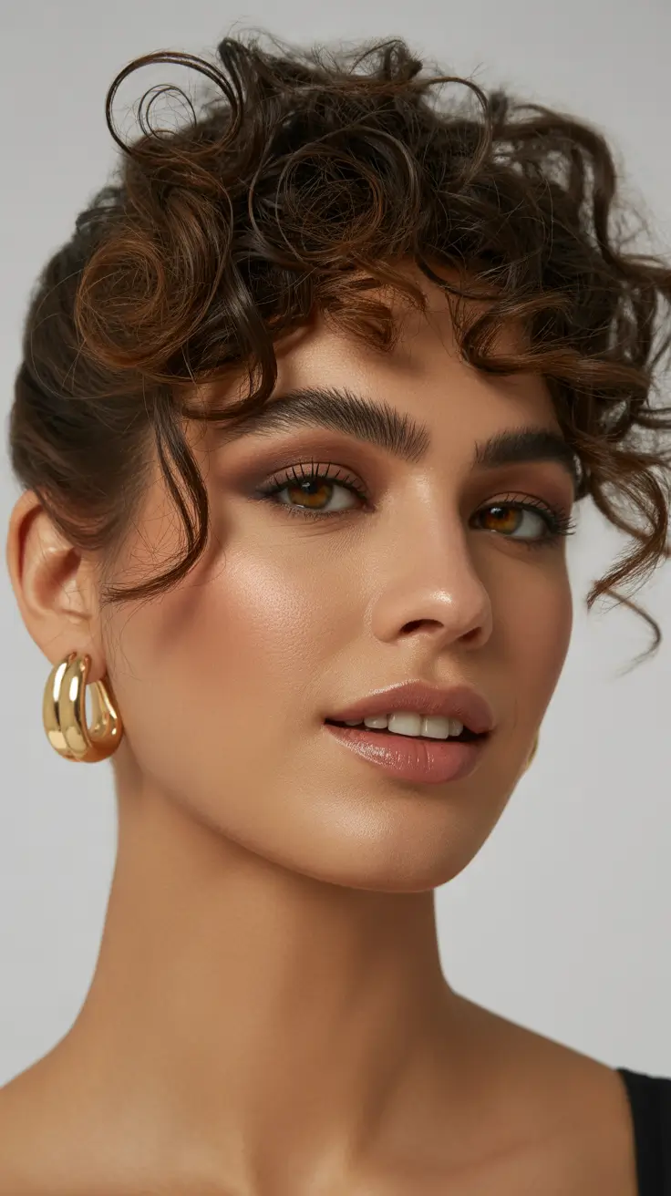 playful spring hairstyles 2026 Curly-Updo Fringe With Playful Texture