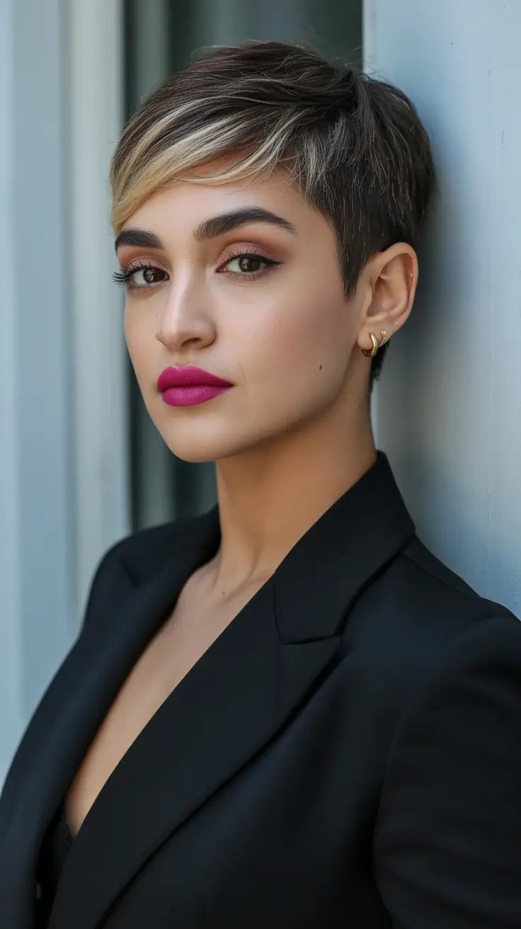 popular spring short haircut 2026 Modern Two-Tone Pixie With Sculpted Sides