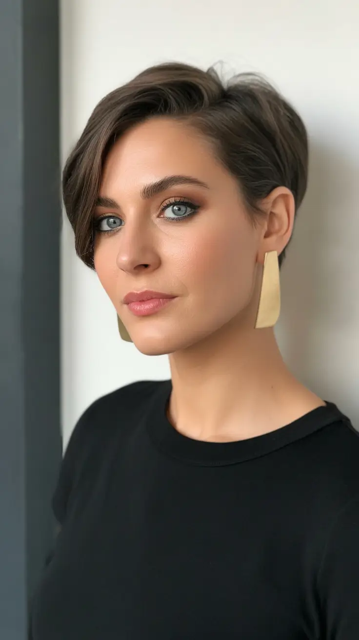 popular spring short haircut 2026 Polished Brunette Pixie With Sculpted Volume