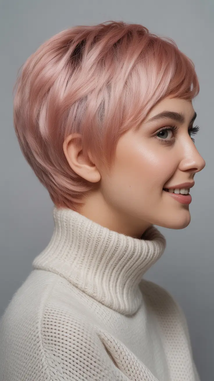 popular spring short haircut 2026 Soft Rose Gold Layered Pixie