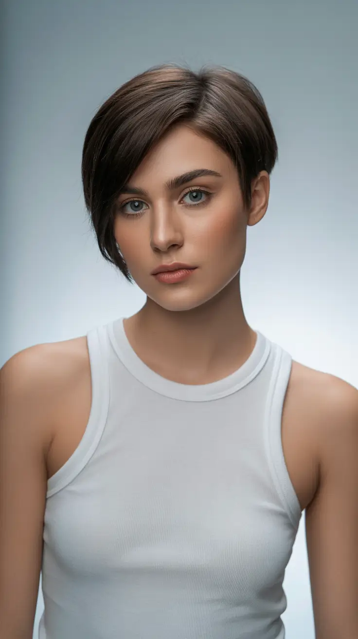 popular spring short haircut 2026 Asymmetrical Brunette Power Pixie