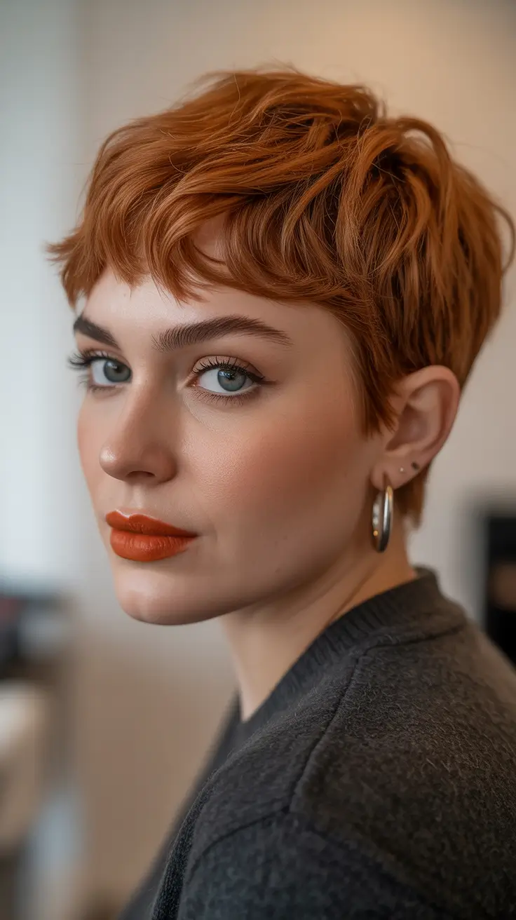 popular spring short haircut 2026 Textured Copper Crop With Playful Layers