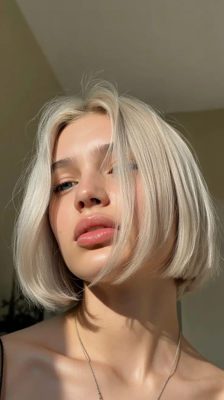 popular spring short haircut 2026 Platinum Blunt Jaw-Length Bob